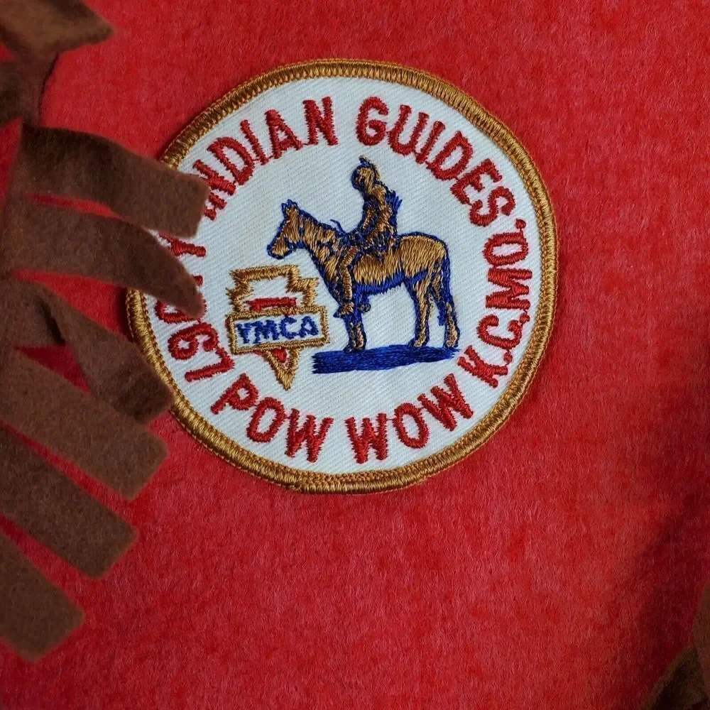 Vtg YMCA Y Indian Guides Vest Mens Large Red Pow Wow Felt Fabric Prairi Kee KC